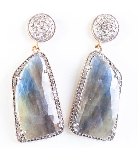Labradorite & Diamond Drop Earrings