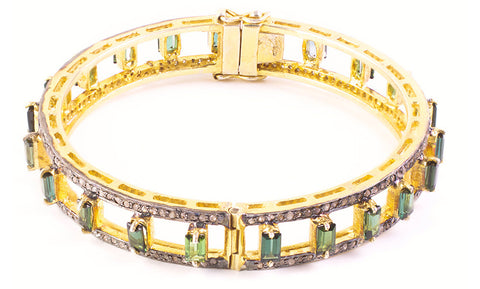 Green tourmaline and diamond bangle bracelet