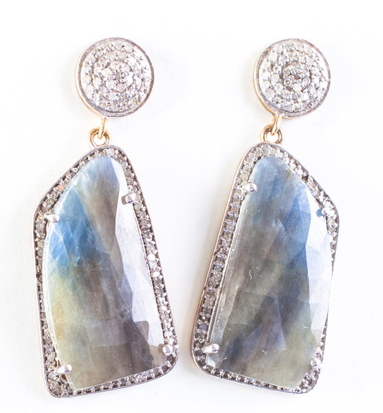 Labradorite & Diamond Drop Earrings