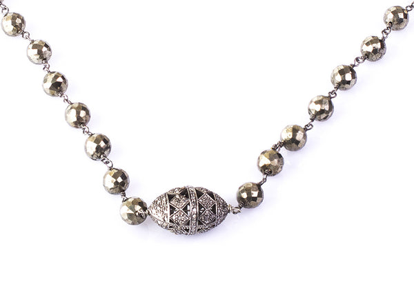 Pyrite and diamond oxidized silver necklace